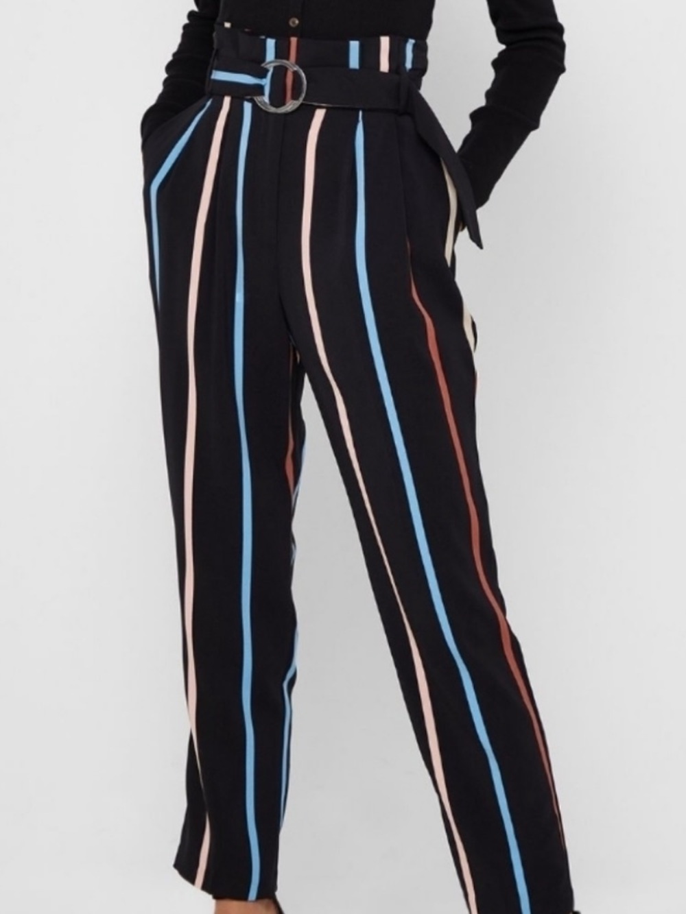Miss Selfridge S8 Paperbag High Waist Multi Stripe Wide Leg Pants